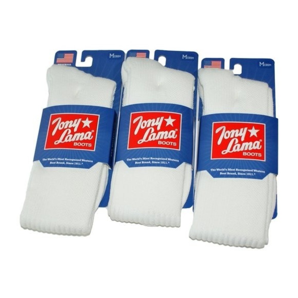 [6 PAIRS] Tony Lama White Boot Socks, MEDIUM Unisex